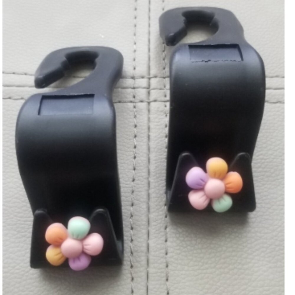 2 Pc. Cute Flower Car Hook/ Bag Hanger/Purse Hook/Car Organizer/Headrest Hook